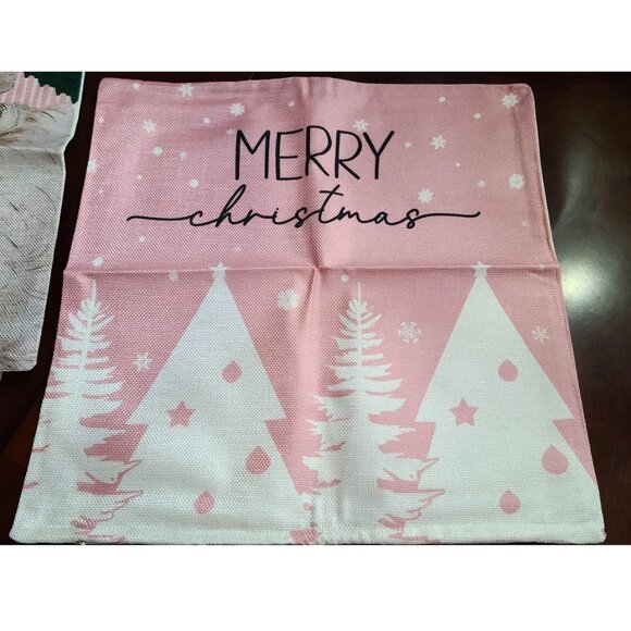 Christmas Pillow Covers Pink Santa Decoration Set Of 4 Accent Holiday Xmas Decor - Picture 9 of 16